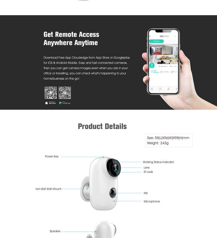 Battery Powered WIFI IP camera IPC-A3B video