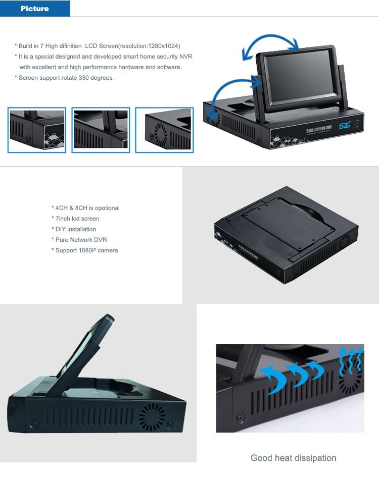 7 inch monitor NVR 6204B(6208B)